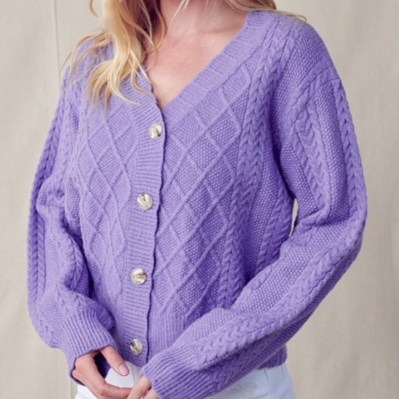 &merci Chunky Mixed Cable-Knit Cardigan - Picture 1 of 5